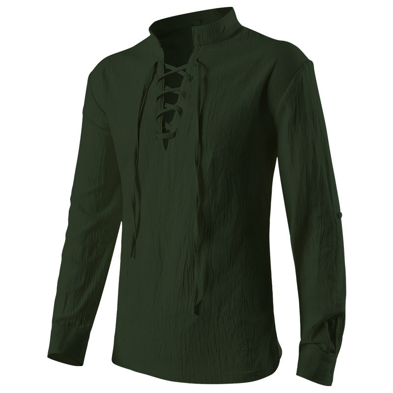 Gothic Frilled Stand Collar Long Sleeve Men's Shirt with Pleated Cuffs Pullover Shirts