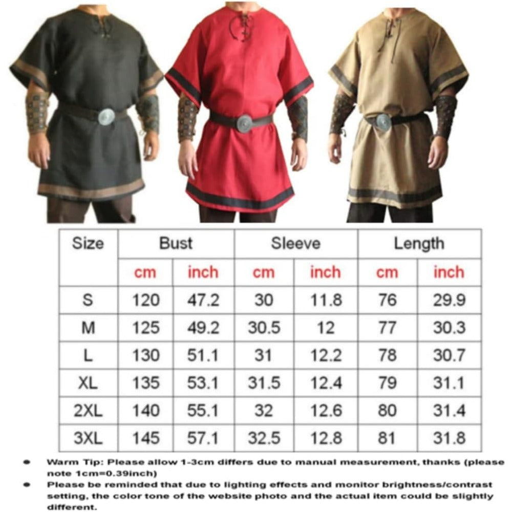 Men Medieval Renaissance Viking Tunic Tops Shirt Knight Halloween Costume