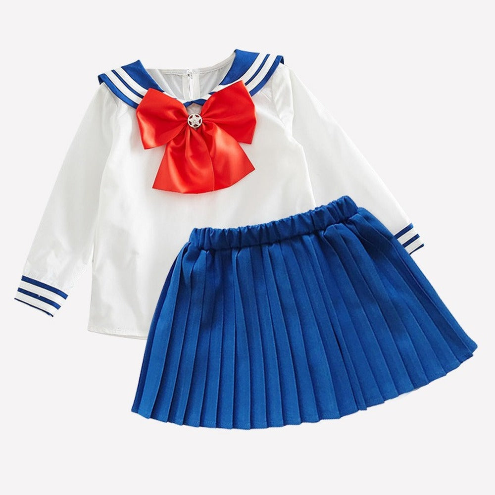 Girls Navy Sailor Costume Child Halloween Long Sleeve School Uniform Fancy Dress