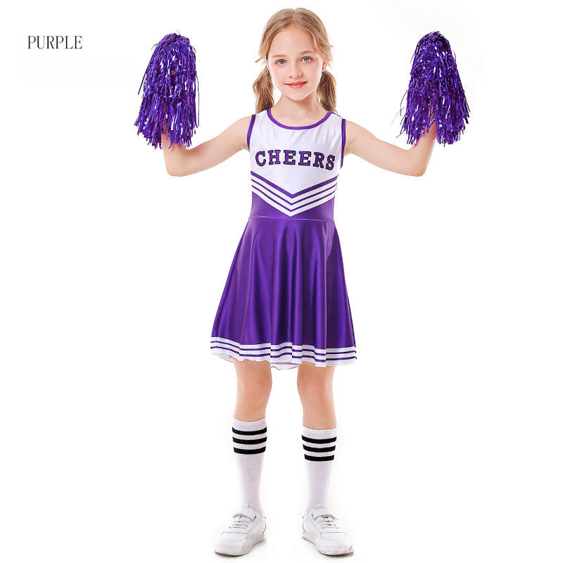 Children's Cheer Leading Uniform Five-color CHEERS Sleeveless Girls Cheerleading Full Set Skirt ,Socks, lala flowers