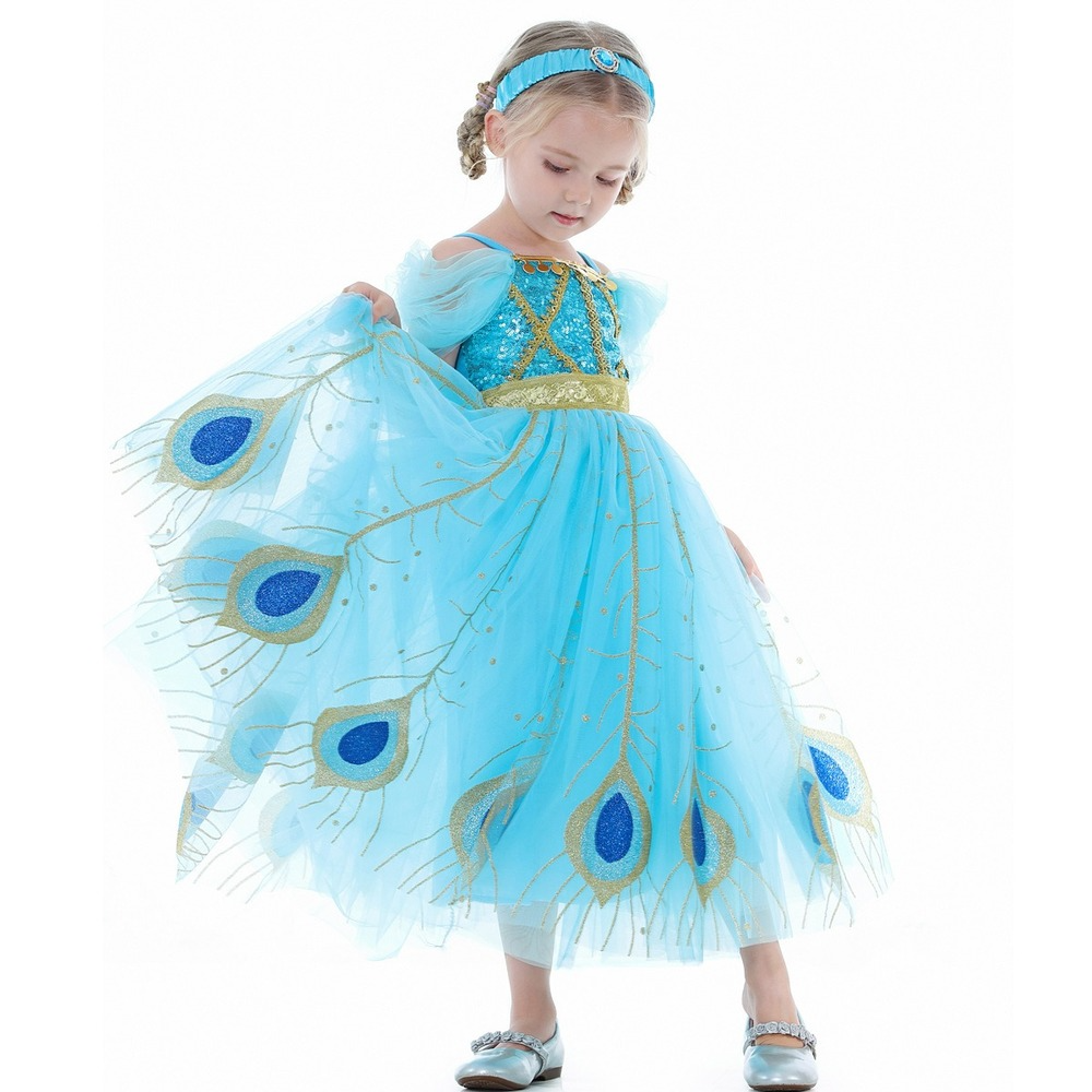 Girls Princess Jasmine Costume Kids Halloween Party Fancy Dress Up Birthday Gift