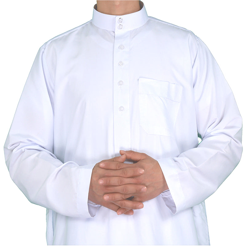 Mens Muslim Clothing Saudi Arab Long Sleeve Thobe Islamic Jubba Kaftan Long Robe