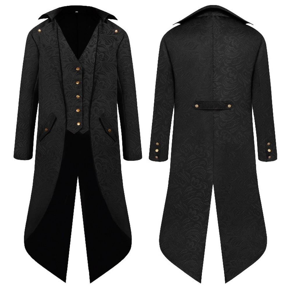 Men's Steampunk Vintage Medieval Tailcoat Jacket Retro Gothic Victorian Frock Coat Uniform Halloween Cosplay Costume