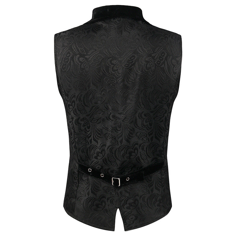 Medieval Retro Gothic Suit Jacquard Vest Black Velvet Collar