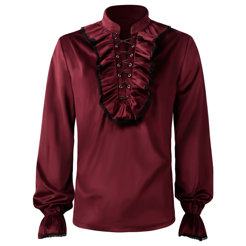 Men's Ruffled Velvet Shirt - Vintage Medieval Steam Punk Victorian Attire