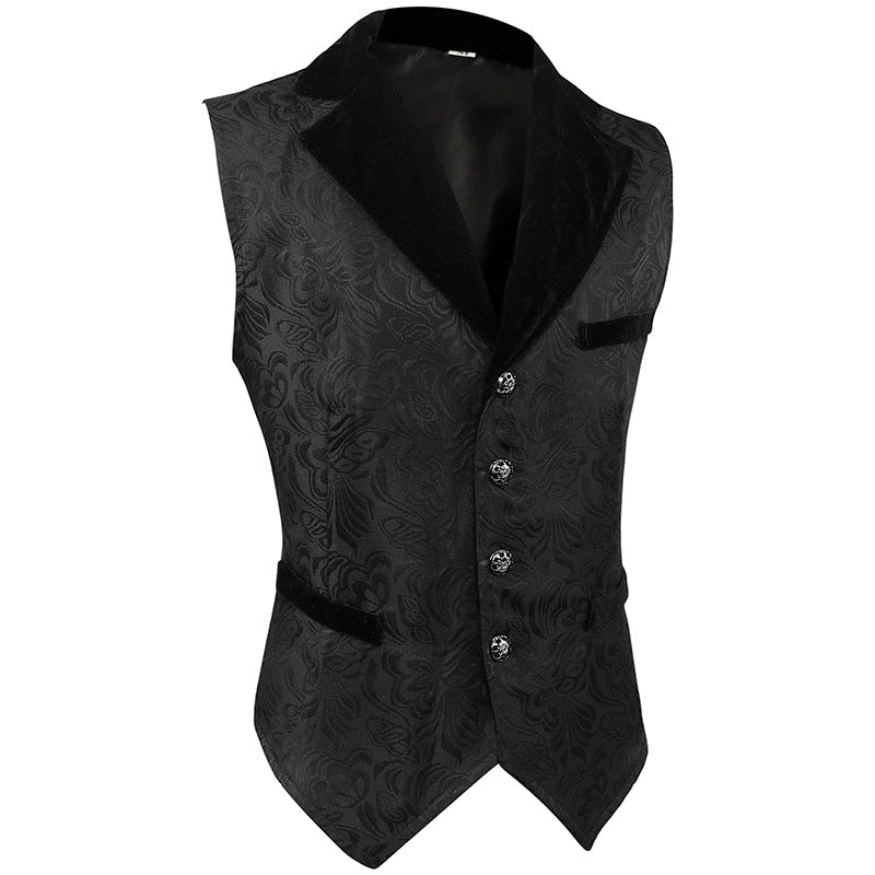 Medieval Retro Gothic Suit Jacquard Vest Black Velvet Collar