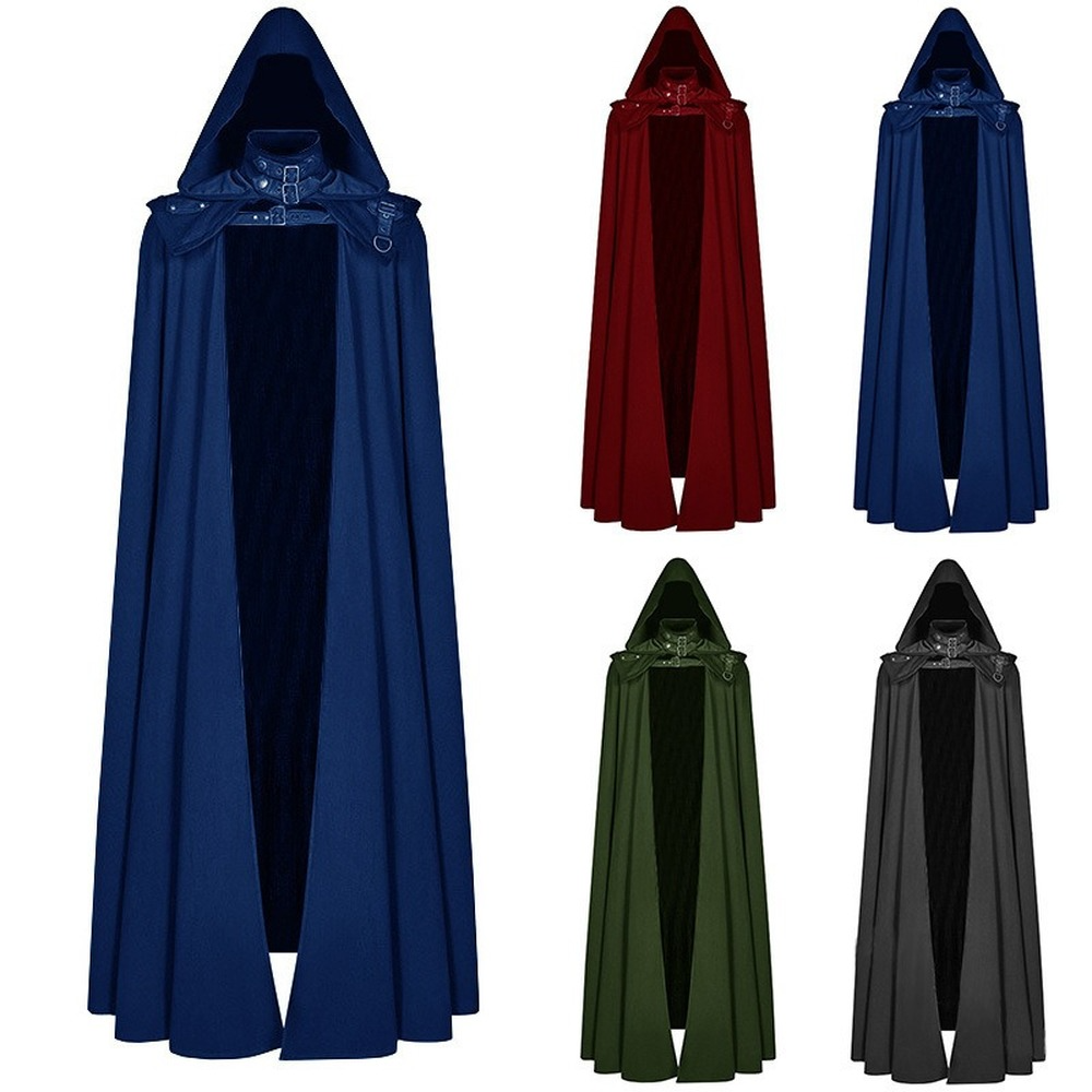 Mens' Long Hooded Cloak Medieval Knight Retro Gothic Cape Robe Halloween Costume