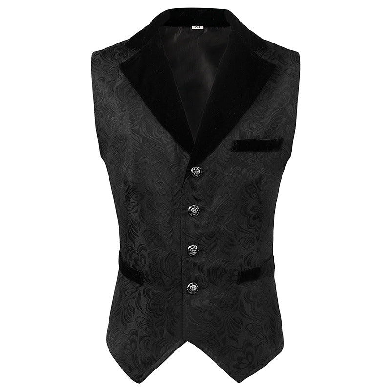 Medieval Retro Gothic Suit Jacquard Vest Black Velvet Collar