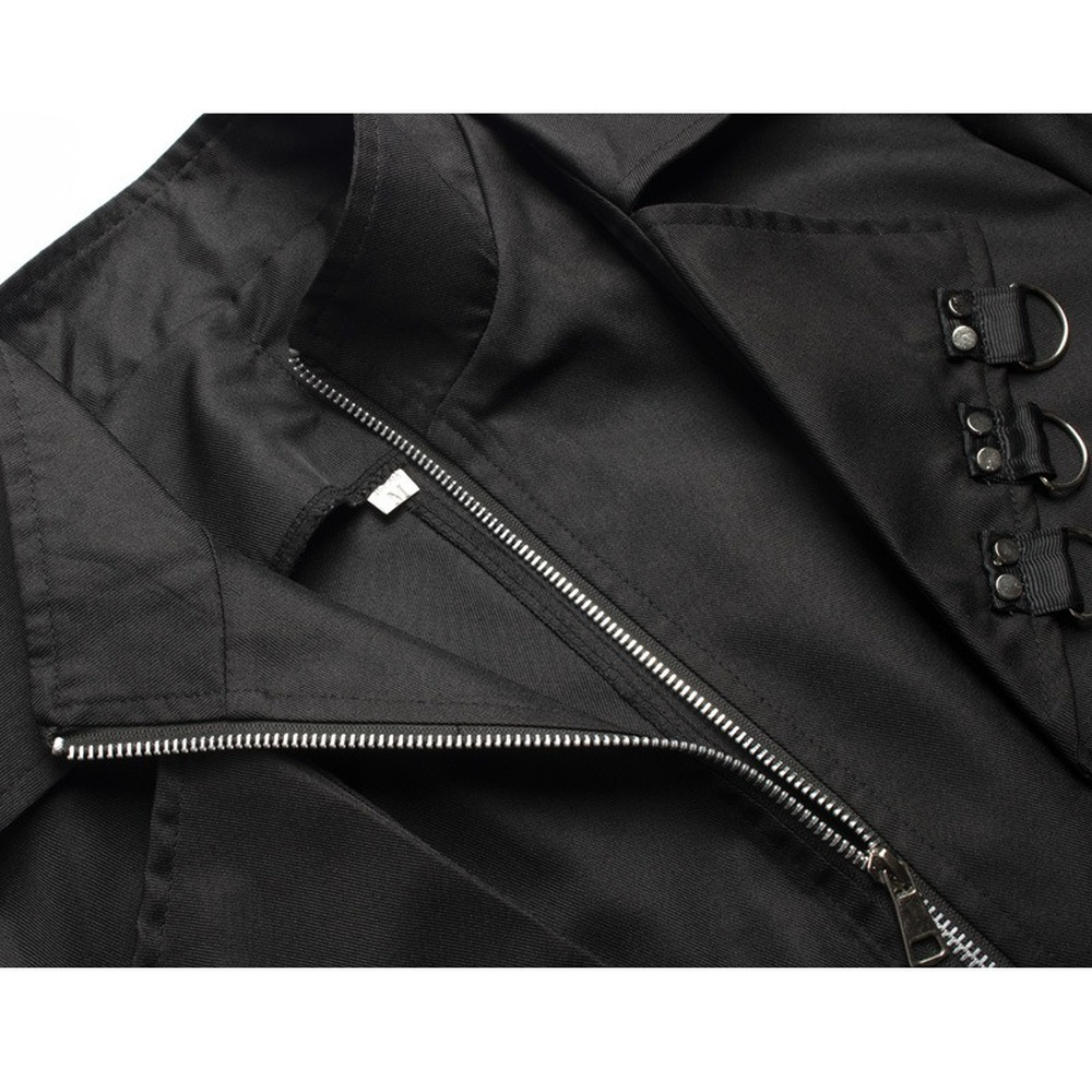 Men’s Gothic Steampunk Long Trench Coat Jacket Double Breasted Zipper Punk Tops Cosplay Medieval Costume Black