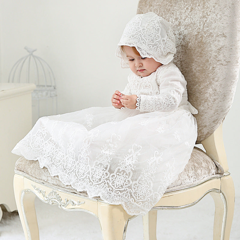 Elegant Lace Baby Baptism Christening Gown Blessing Dress + Bonnet