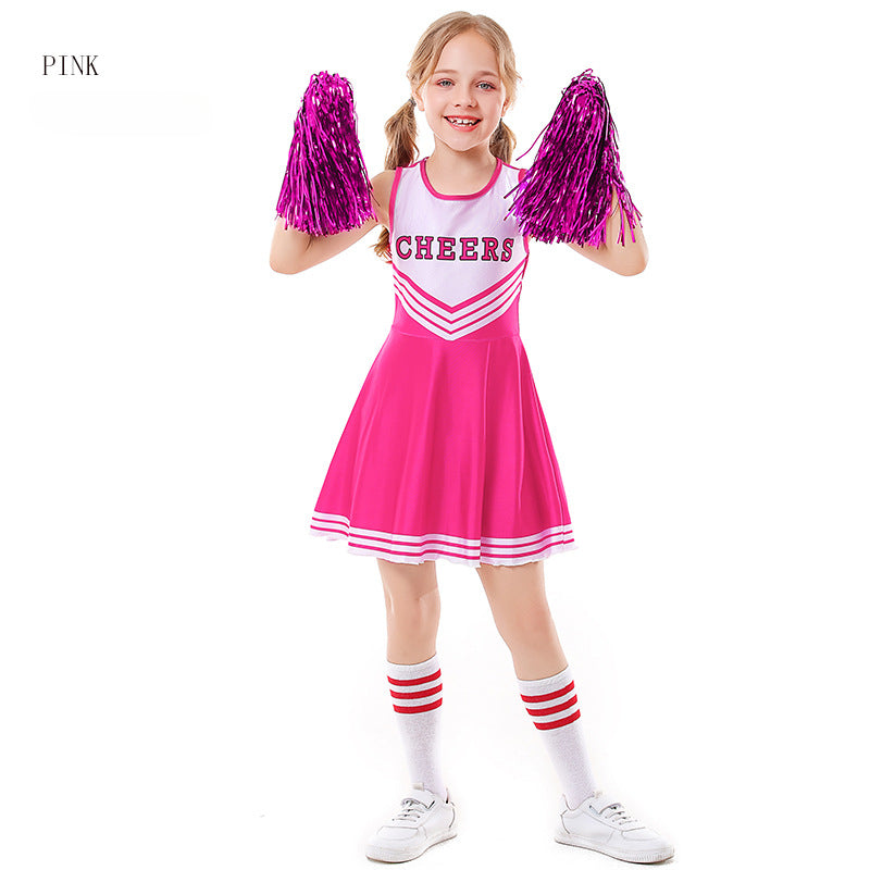 Children's Cheer Leading Uniform Five-color CHEERS Sleeveless Girls Cheerleading Full Set Skirt ,Socks, lala flowers