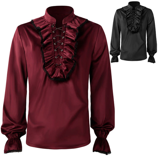 Men's Ruffled Velvet Shirt - Vintage Medieval Steam Punk Victorian Attire