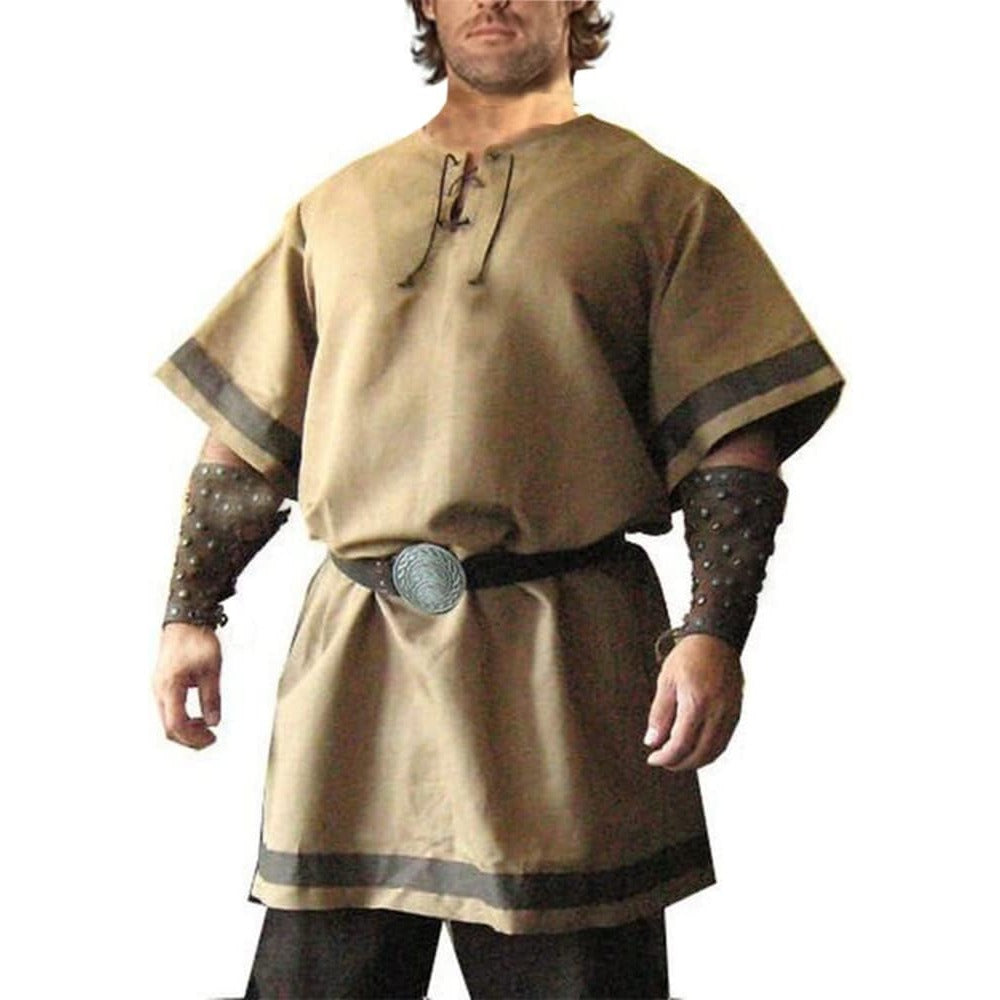 Men Medieval Renaissance Viking Tunic Tops Shirt Knight Halloween Costume